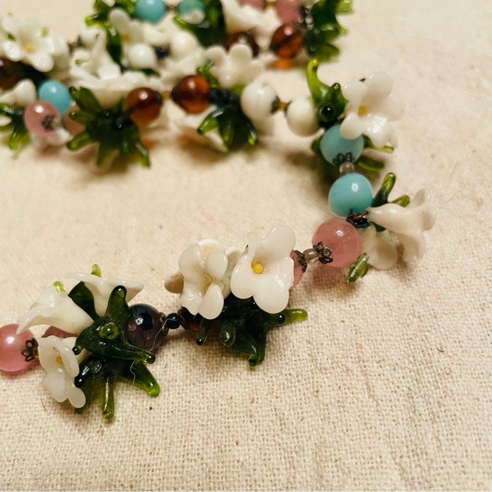 Murano Jewelry Glass Floral Necklace Vintage Venetian Murano Art Glass - Picture 3 of 6